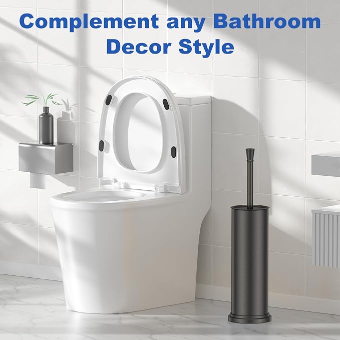 Toilet Brush and Holder Set：304 Stainless Steel Heavy Duty Toilet Bowl Brush，Removable Inner Bowl and Splash Protection，Bathroom Toilet Brush-Dense Bristles for Through Cleaning