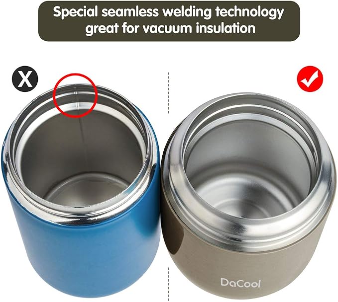 DaCool Food Thermo Insulated Food Jar Lunch Container Vacuum Stainless 16 Ounce Kids Adult Bento Box for Hot Food with Spoon Leak Proof for School Office Picnic Travel Outdoors, BPA free - Gray