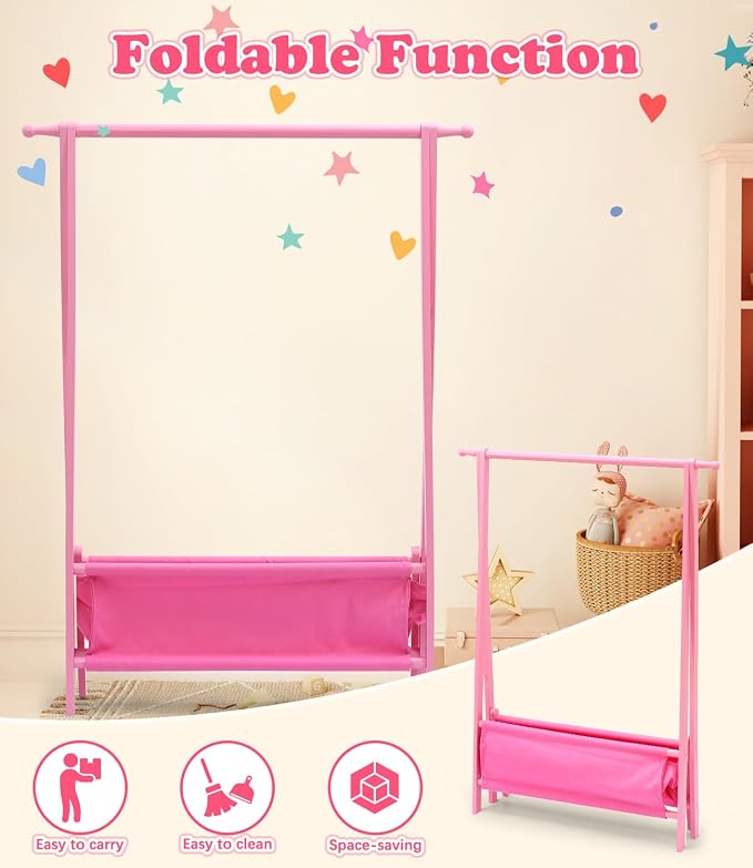 Kids Clothing Rack with Storage, Dress Up Rack, Child Clothes, Small Garment, for Costume, Bamboo (Pink)