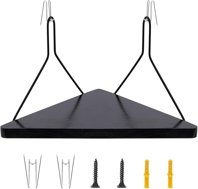 Fabric Wall Cubicle Corner Shelf with Hooks 11.8 Inch Wooden Triangular Cubicle Corner Shelf for Office Fabric Walls Display Storage Hanging Organizer for Work Decor Small Planter(Black，1 PCS)
