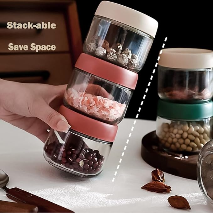 Povinmos® 3Pack Overnight Oats Containers with Lids,10oz Glass Jar with Scew Lid,Salad Dressing Fruit Veggies Sauce Snacks Meal Prep Food Containers,Spice Jars,Wide Mouth Storage Containers