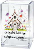 Consider How The Wildflowers Grow Bible Pen Holder Makeup Organizer, Funny Christian Acrylic Pencil Pen Holder for Desk, Luke 12:27 Bible Verse Pencil Cup, Religious Gifts for Book Lover Teacher