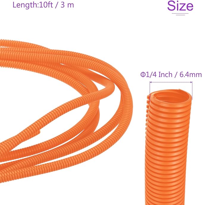 DMiotech 10ft Wire Loom Split Tubing 1/4 Inch(6.4mm) ID, Cord Protectors from Pet Flexible Conduit Cable Management for Office Home Garden, Orange