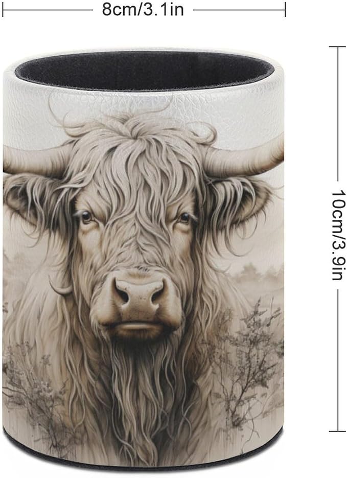 Highland Cow Pen Holder Pencil Cup for Desk Organizer | Cute Makeup Brush Holder PU Multifunctional Office Suppliesfor Decor Home Classroom School