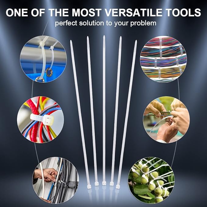 White Zip Ties 8 inch, 1000 Pack, 40lbs, Cable Ties, Zipties Clear, Boacua | 1000-Pack Versatile Ties: 8" clear cable ties, 40lbs tensile strength. Ideal for organizing cables, home & garden