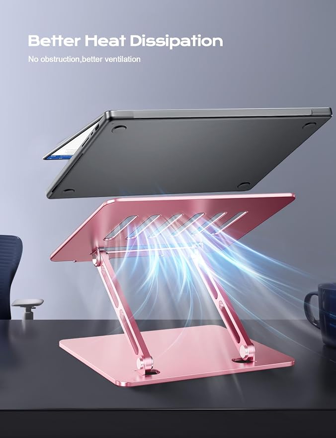 LOXP Aluminum Laptop Stand, Adjustable Laptop Stand for Desk Foldable | Portable Laptop Riser, Ergonomic Computer Notebook Holder for Desk, Office Desk Accessories (10-15.6'') - Pink
