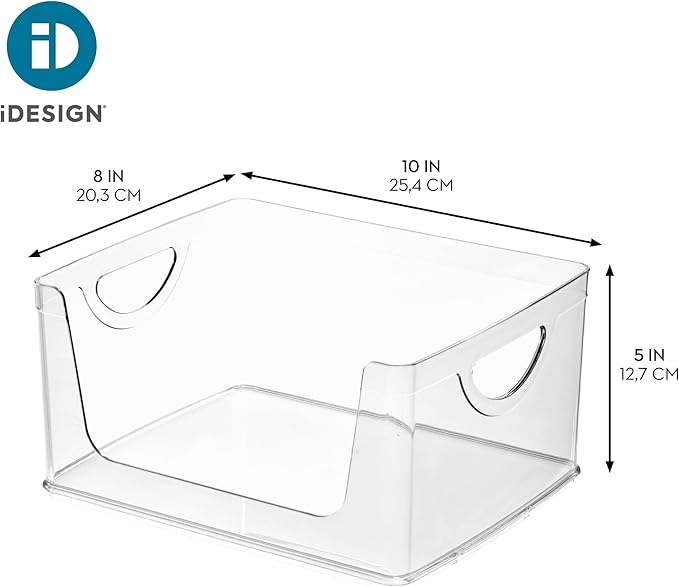 iDesign Stackable Open-Front Storage Bins with Handles for Kitchen and Pantry - Set of 4 - Clear