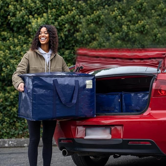 Extra Heavy Duty Large Moving Bags with Strong Zipper & Comfortable Handles, Sturdy & Durable Clothes Storage Bags Totes Bins, Dark Blue Packing Moving Boxes (2-pack)