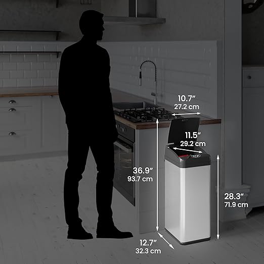 iTouchless 13 Gallon Dog Proof Trash Can with Odor Filter, Motion Sensor Stainless Steel Kitchen Trashcan Garbage Bin for Home Office Bedroom Living Room Garage Work Large Capacity Slim Wastebasket