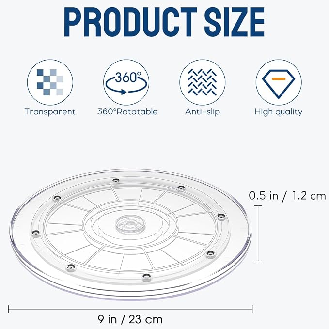 9" Acrylic Clear Lazy Susan Turntable | Steel Ball Bearing for 360-Degree Rotation,Durable Plastic Turntable for Tables Top,Cabinets,Spice Racks