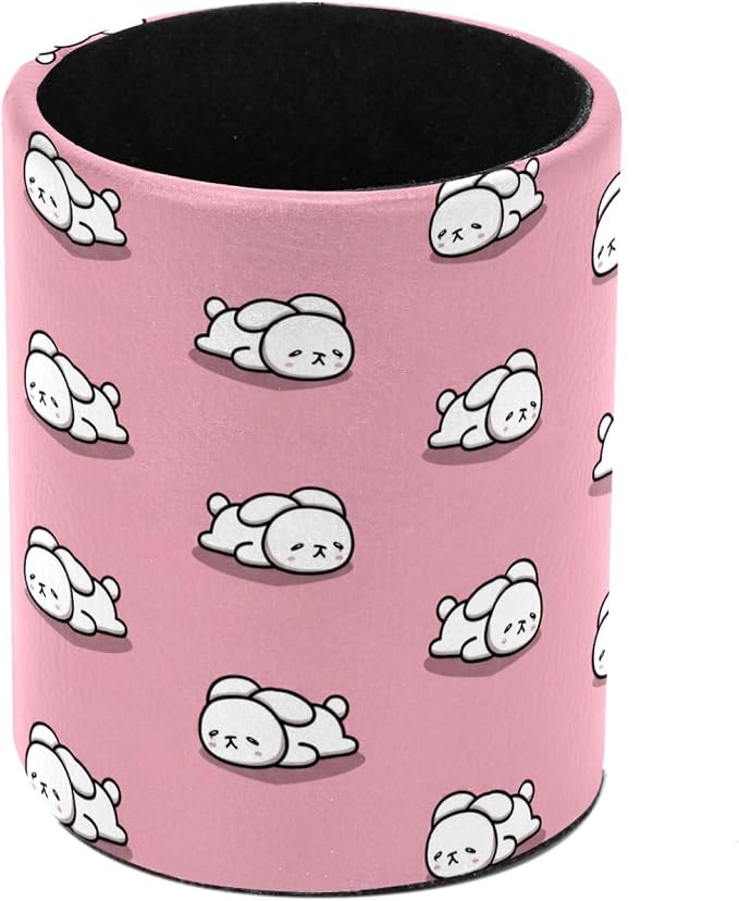 Cute Pink and Rabbit Pen Holder Pencil Organizer for Desk, 3.1” x 3.1” x 3.9” Pencil Cup Office Supplies, Large Capacity Cute Pen and Makeup Brush Holder for Home, School, Desktop
