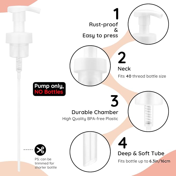 Segbeauty 3pcs White Foam Hand Soap Dispener Pump Replacement, Foam Dispenser Pump for Kitchen Hand Soap Dispensing Bottle, Bathroom Foaming Pumps Head, 40 Thread Size Foaming Bottle Lid Reusable