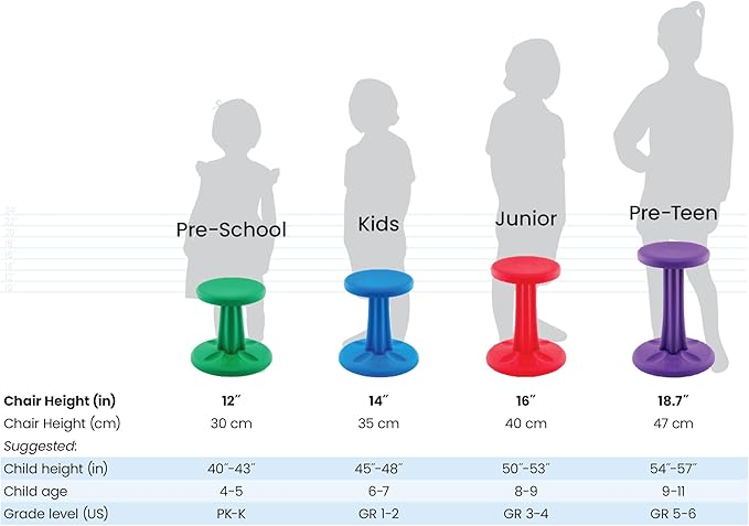 KORE DESIGN Wobble Stool Chair, Girls + Boys Kid Desk Stools, Ergonomic Small Office Chairs, Flexible Seating, Active Kids, ADD/ADHD, Classroom, School, Home, Preschool (12in), Age 4-5 yr, Sand Dollar