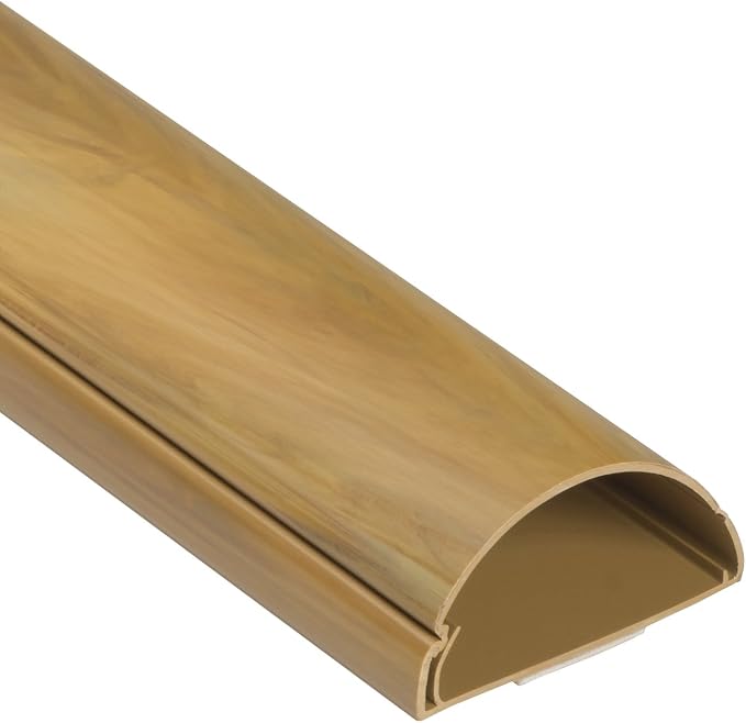 D-Line Half Round Cord Hider, Patented Cable Cover, Hide TV Wall Mount Wires, Raceway for Cords, Decorative Wire Covers, Paintable, Adhesive Cable Concealer, 2in W x 1in H x 39in L, Wood-Effect