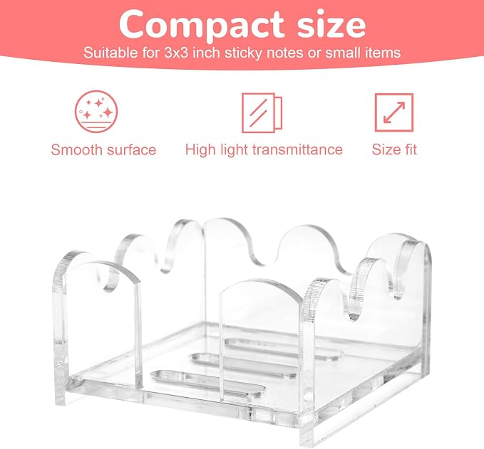 Penitue Acrylic Sticky Note Holder, Clear Holder Desk Organizer Notepad Dispenser for 3x3in Notes or Small Items for Classroom Dorm Room School Office Supplies Accessories