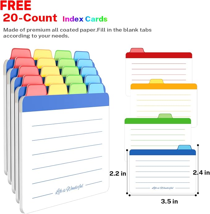 Neando Bamboo Business Card Organizer for 2x3.5 Cards – 600-Card Capacity Wooden Holder with Lid, 4 Compartments, Includes 20 Thick Index Cards – Natural Mini Card Filing Box