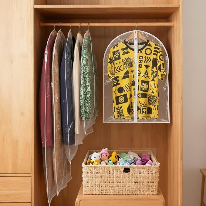 All Clear Garment Bags for Travel - 32”PEVA Waterproof Suit Cover with Zipper for Hanging Clothes, Shirts, Sweaters - Durable Dresser for Closet Storage, Dustproof & Moisture Resistant - 32”/2 Pack