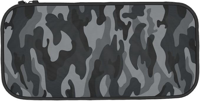 Perinsto Army Camouflage Pencil Case Big Capacity Multi Compartment Stationery Box Black And Grey Camo Pencil Pouch Holder Desk Organizer For School Office Home, Black