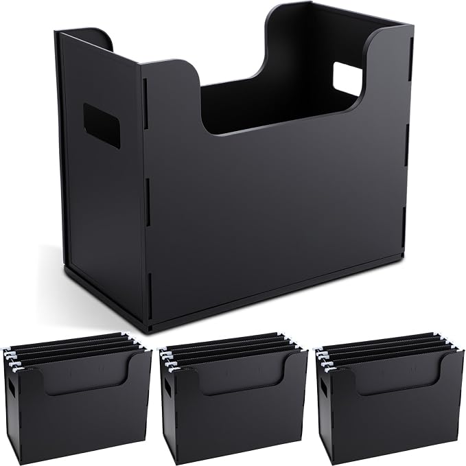 3 Pcs Portable Desktop File, Side Handles, Filing Organizer, Hanging File Folders, Letter Size for Schools Office Home (Black)