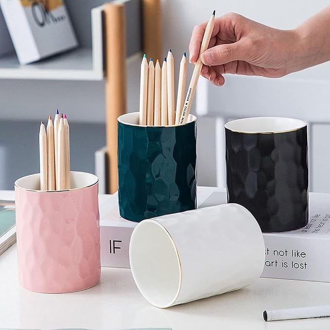 HANKOR Ceramic Pen Holder Cup Pencil Holder for Desk, Makeup Brush Holder Organizer for Office Home (Pink)