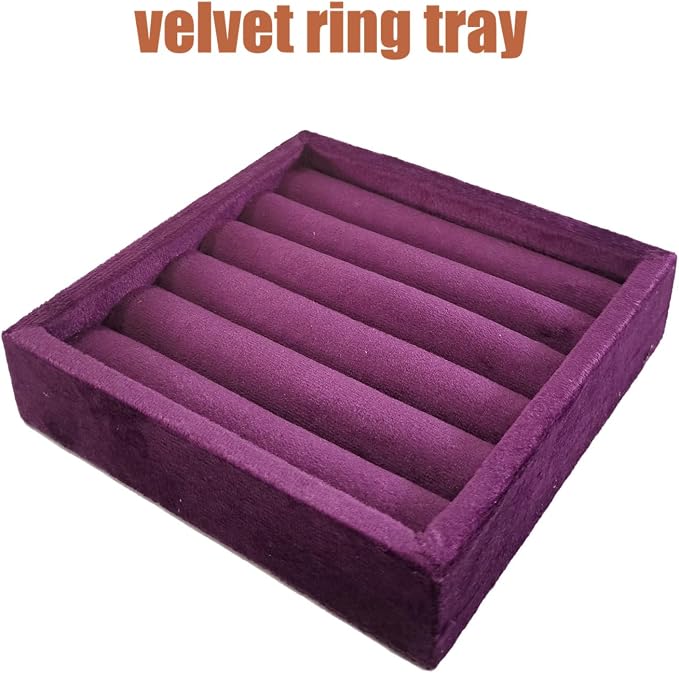 SCIKHETF Velvet Ring Earrings Studs organizer Tray Small Ring Insert Display Tray 5 Slots Stackable (Purple)