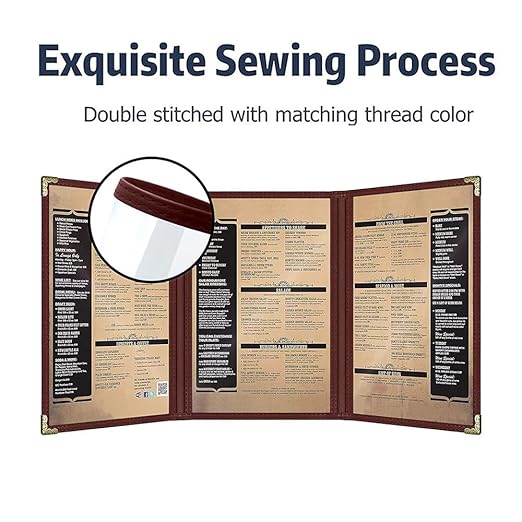 Goodsmart Restaurant Menu Covers – 25 Pack Burgundy 6-View Trifold 8.5" x 11", Side-Loading Vinyl & Plastic Menu Holders, Clear Menu Sleeves, Leather-Style Café Covers with Gold Corners