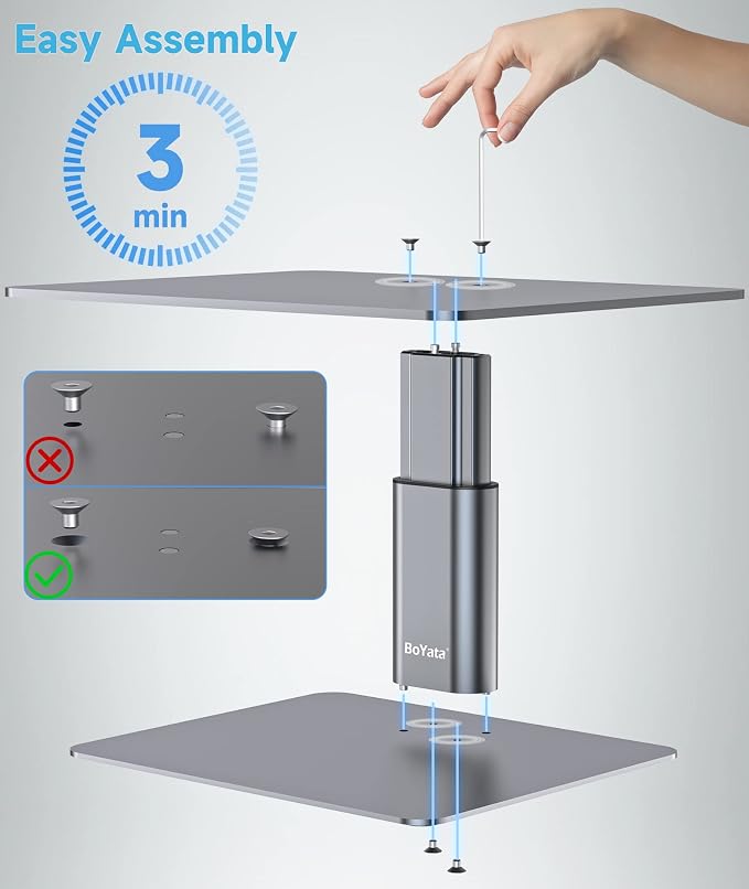 BoYata Monitor Stand, Adjustable Height Metal Desktop Riser, Space Gray | Height-adjustable metal riser with open storage space underneath for monitors, laptops, iMacs, PCs and TVs