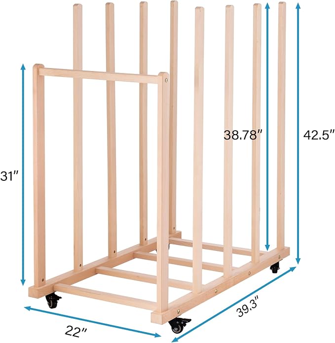 Extra Large Art Canvas Storage Rack, Art Drying Rack with Handle and Wheels | Wooden Canvas Boards Rack for Drawing Boards, Panels, Artwork in Art Studio/Gallery