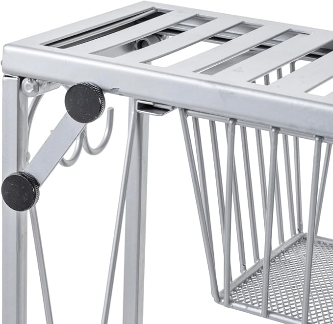 MyGift Silver Metal Over The Sink Organizer Shelf with Pull Out Drawer, Expandable Kitchen Caddy Rack, Bathroom Storage Shelf Riser with Scrollwork Design