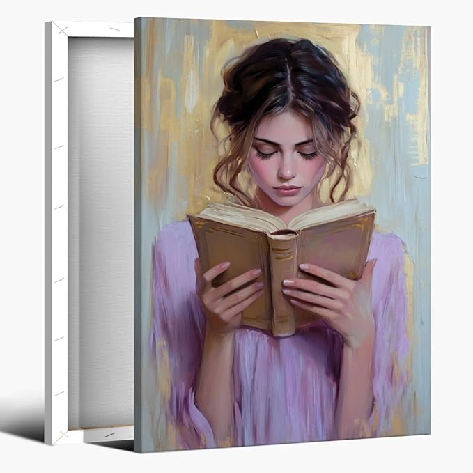 Girl Reading Book Lover Art Aesthetic Poster Canvas Wall Art Decoration Living Room Home Decor Bedroom Decoration Poster Framed12x18inch