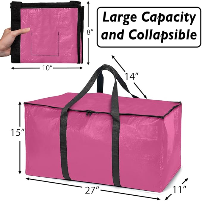 ClearSpace Oversized Moving Bags or Storage Bag – Large Moving Boxes with Backpack Straps, Zippers & Handles – Heavy-Duty Packing Bags for Moving, College Dorm, Christmas Decorations, 8 Pack