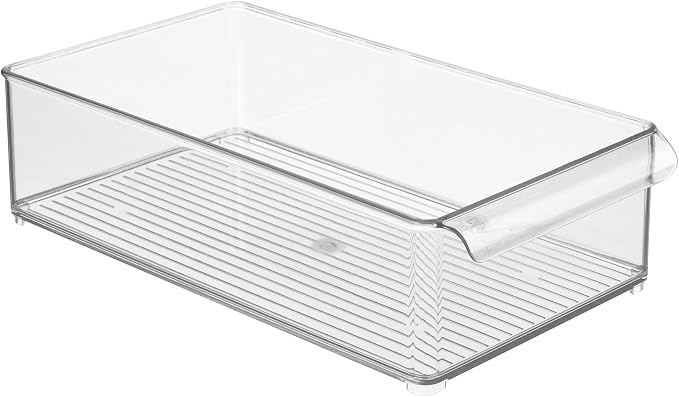 iDesign Large Stackable Fridge or Freezer Bin, Clear, Set of 3 | Front Handle, Made in USA