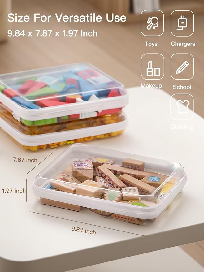 CoiiJoii 3PCS Large Clear Hard Shell Zippered Case, Diaper Bag Organizing Pouches, Waterproof Cosmetic Bag, Storage Organizer Bins.