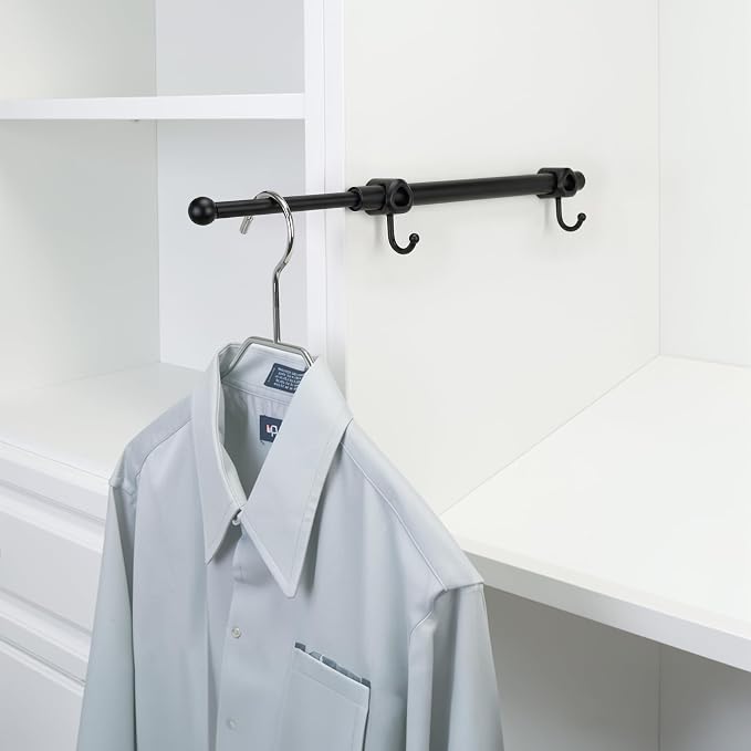 Valet Rod for Closet Pull Out with Hooks, Easy To Install (Black, 14 Inch)