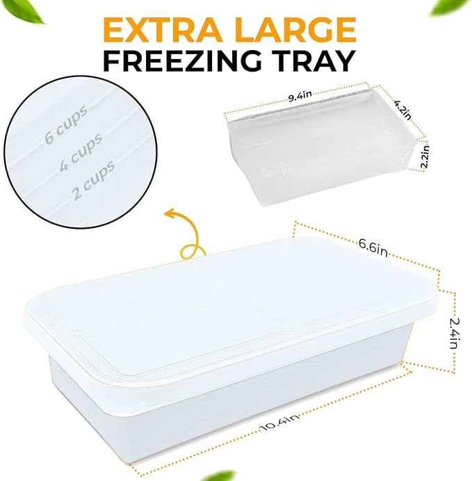 (2 Pack Large Silicone Freezer Containers For Soup, Pasta Sauce, Leftovers, Broth - 6 Cup White Reusable BPA Free Non Plastic Food Storage Freezing Ice Trays With Lids & Measurement Lines