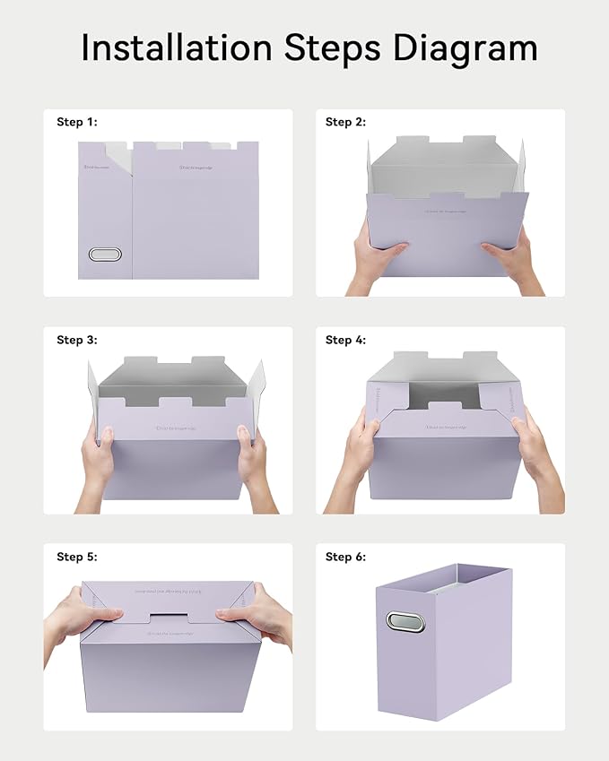 Oterri File Organizer Box, Portable Collapsible Cardboard File Folder Organizer with Handle for Letter Size Hanging Files, Document Storage Box for Home Office & Classroom (2 Packs, Purple)