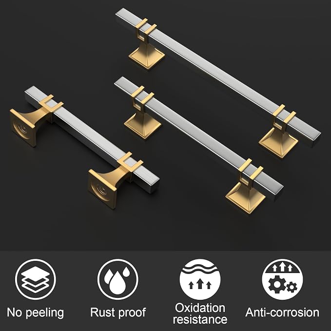10 Pack 3-3/4 Inch Cabinet Pulls Brushed Nickel and Gold Cabinet Handles, Silver and Gold Dresser Drawer Pulls Brushed Nickel Kitchen Hardware