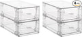4 Pack Stackable Storage Drawers, Plastic Clear Organizer Bins with Handles, Easily Assemble for Undersink, Kitchen Cabinet, Fridge, Closet, Pantry, Office, Bathroom