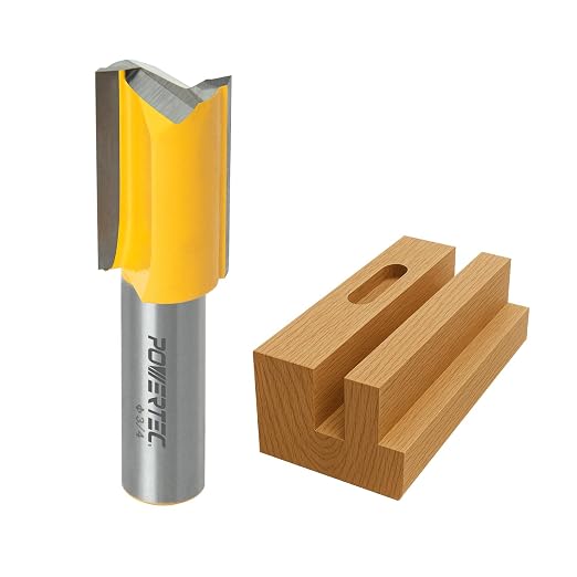 POWERTEC Tungsten Carbide Tipped Double Flute Straight Router Bit, 1/2" Shank, 3/4" Cutting Dia. 1-1/4" Cutting Length, Woodworking Router Bits for use on Router Table and Router Tool (73065)