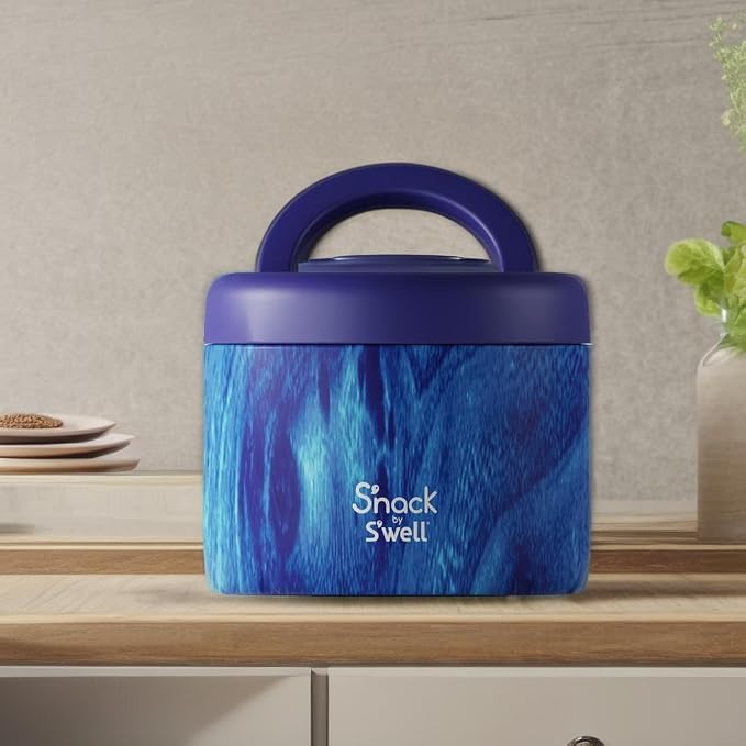 S'nack by S'well Stainless Steel Food Container, 24 Oz, Azure Forest, Double-Layered Insulated Bowls, BPA-Free