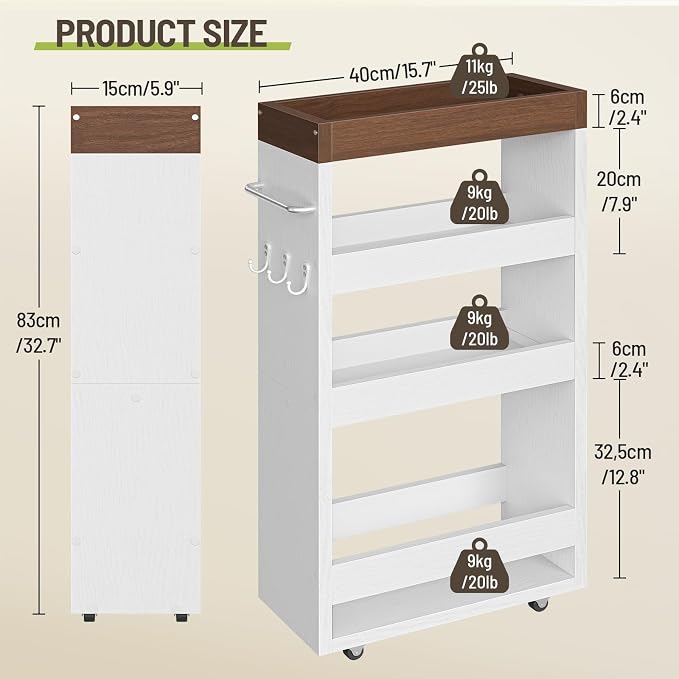 Slim Storage Cart, 4-Tier Rolling Utility Cart with Handle | Slide Out Organizer Trolley, Space Saving Narrow Shelf for Kitchen, Bathroom, Laundry Small Corners