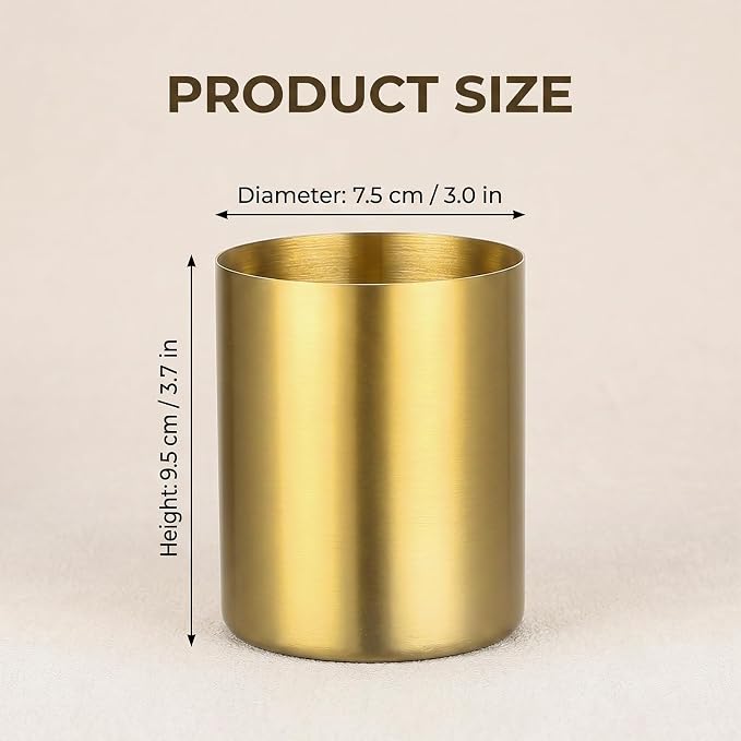 Stainless Steel Gold Pen Holder, Multi-Purpose Desk Pencil Cup, Elegant Makeup Brush Organizer for Office Home Vanity Decor, 3.9 Inch