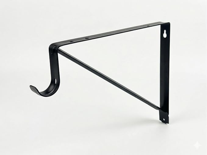 QCAA Heavy Duty Non-Adjustable Shelf Rod Bracket, 12.6" x 10.5", Powder Coated Black, Made in Taiwan, 4 Pack