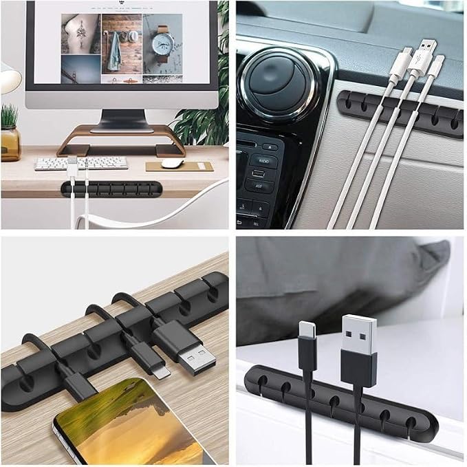 Cable Holder Clips 3 Pack, Cable Organizer for Desk, Cord Management Clips with 3/5/7 Slots, Silicone Cable Clips for USB Cables, Charging Cords, Power Cables, Office & Home – Black