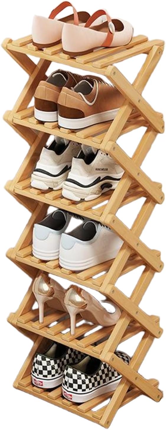 YYW Bamboo Shoe Rack, Foldable Vertical Free Standing Shoe Storage Shelf | Foldable design, Free standing for entryway or living room, Vertical shoe organizer, Space saving closet shelf