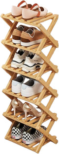 YYW Bamboo Shoe Rack, Foldable Vertical Free Standing Shoe Storage Shelf | Foldable design, Free standing for entryway or living room, Vertical shoe organizer, Space saving closet shelf