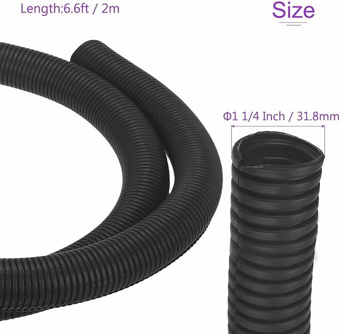 DMiotech 6.6ft Wire Loom Split Tubing 1 1/2 Inch(38.1mm) ID, Cord Protectors from Pet Flexible Conduit Cable Management for Office Home Garden, Black