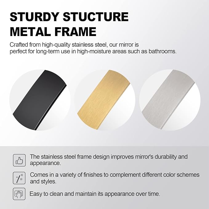 ANDY STAR 22x30 Chrome Bathroom Mirror, Oblong Silver Mirror with Stainless Steel Metal Frame, Oval Vanity Mirror for Over Sink, Modern Anti Rust Wall Mounted