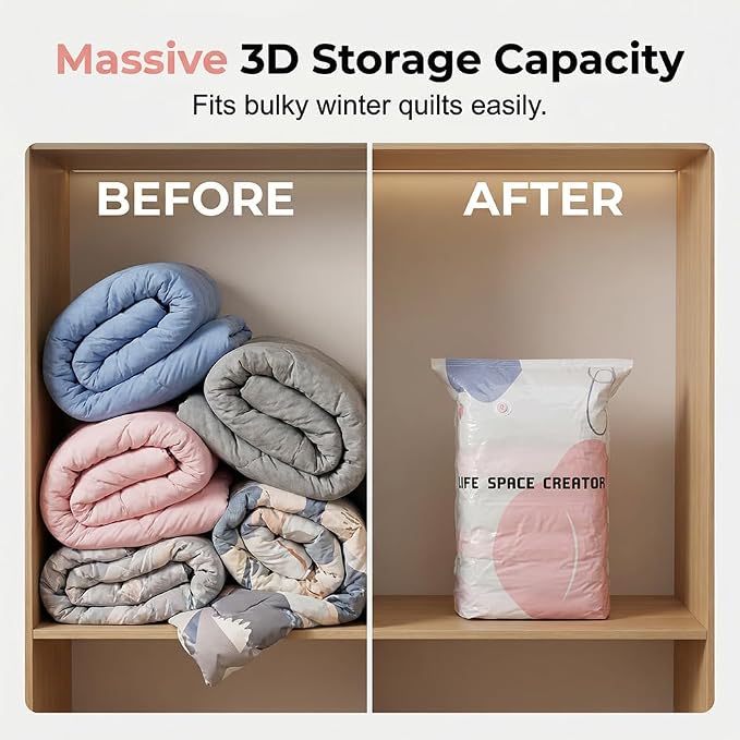 No-Pump Vacuum Storage Bags, 2026 New 3D Vacuum Storage Bags, Portable Large Clothes Compression Bags for Household Use, Convenient Cube Storage Bag for Clothes, Comforters, Blankets (3, 19.6*27.5in)
