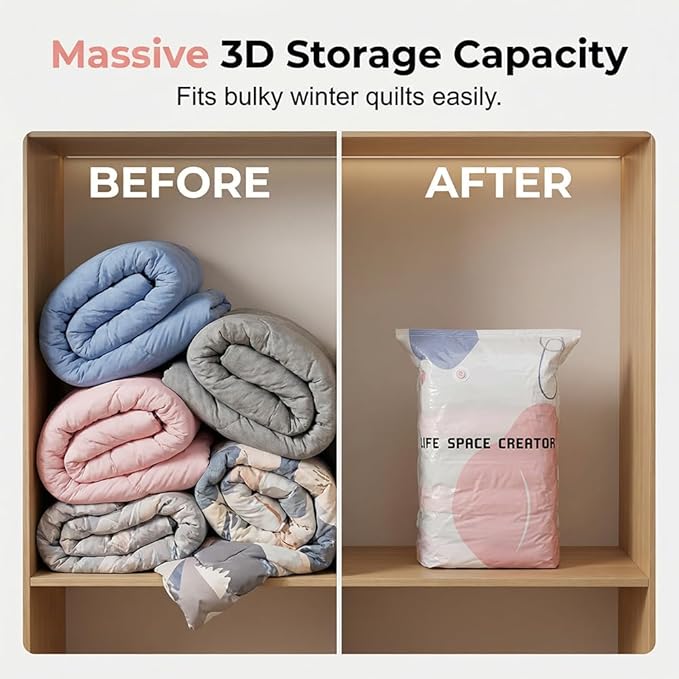 No-Pump Vacuum Storage Bags, 2026 New 3D Vacuum Storage Bags, Portable Large Clothes Compression Bags for Household Use, Convenient Cube Storage Bag for Clothes, Comforters, Blankets (4, 31.5*39.4in)